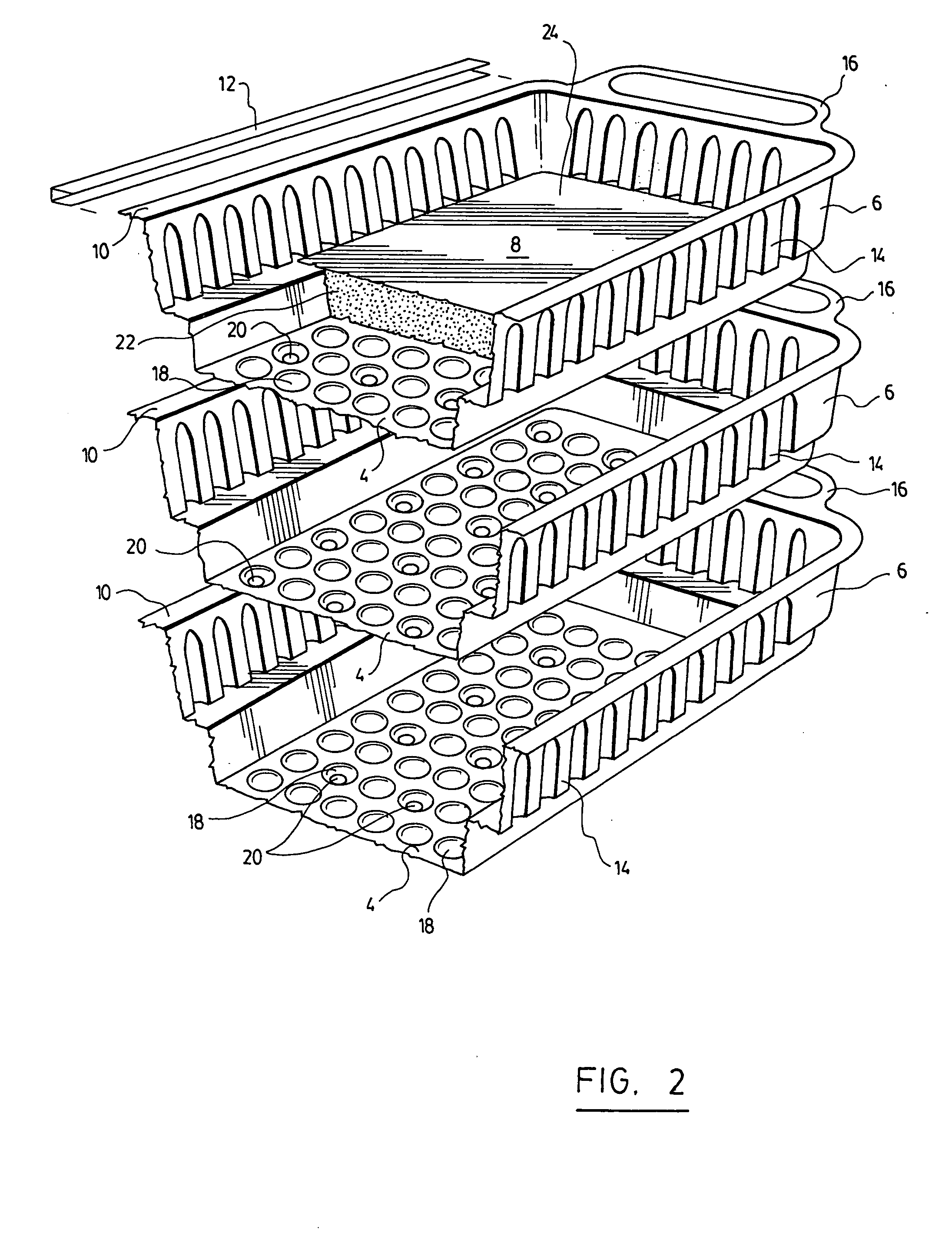 Litter made of several perforated pans for cats or other domestic animals