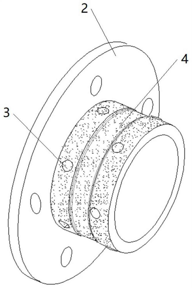 Lossless connection method and connection structure for sleeving of composite material pipe body and flange