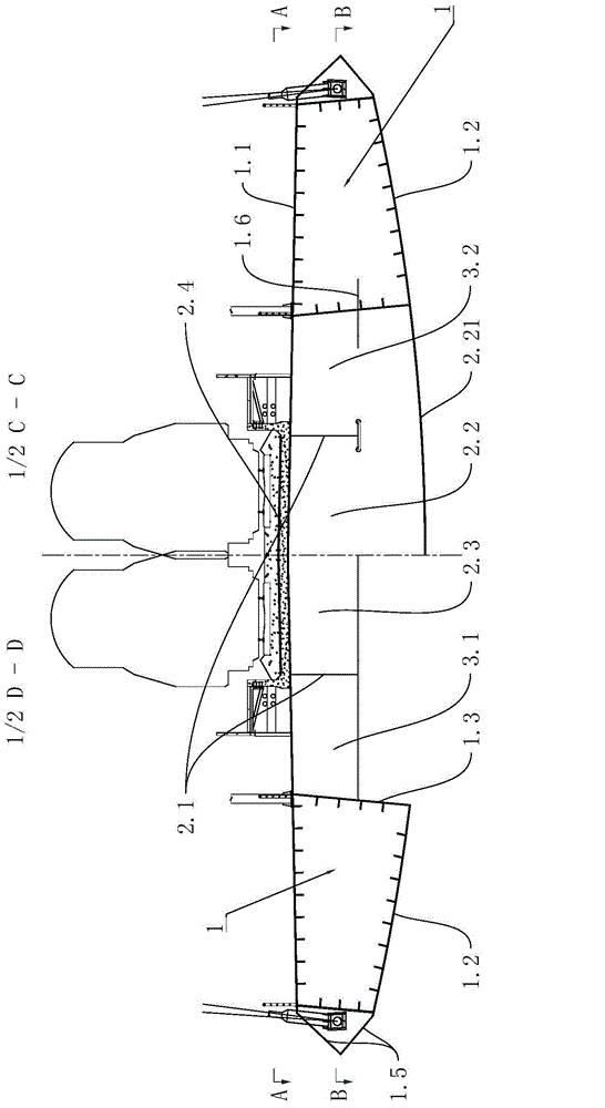 Main girder structure of cable-stayed bridge of large-span railway