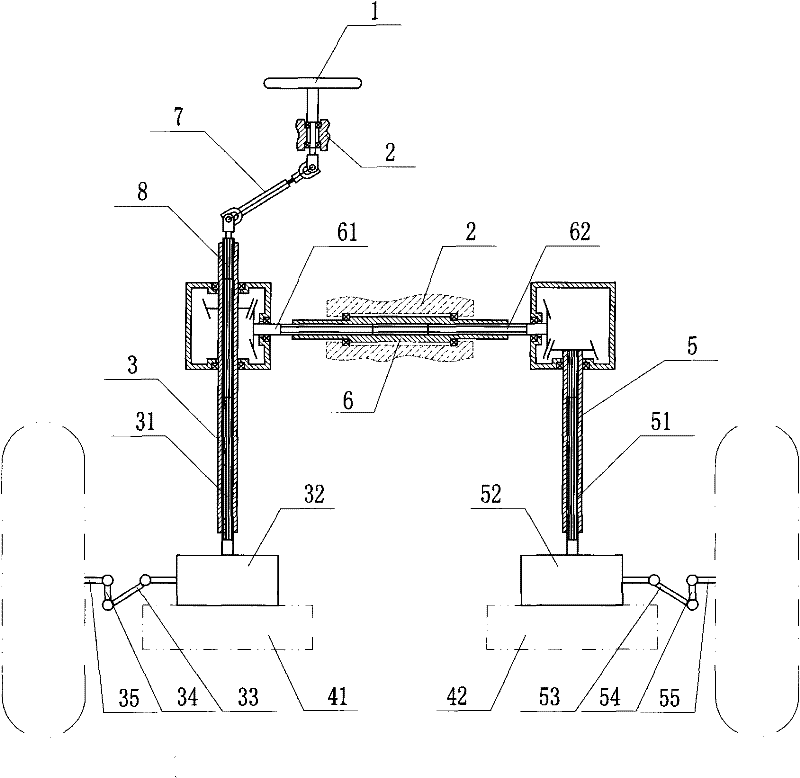 Front steering device capable of changing wheel span and ground clearance