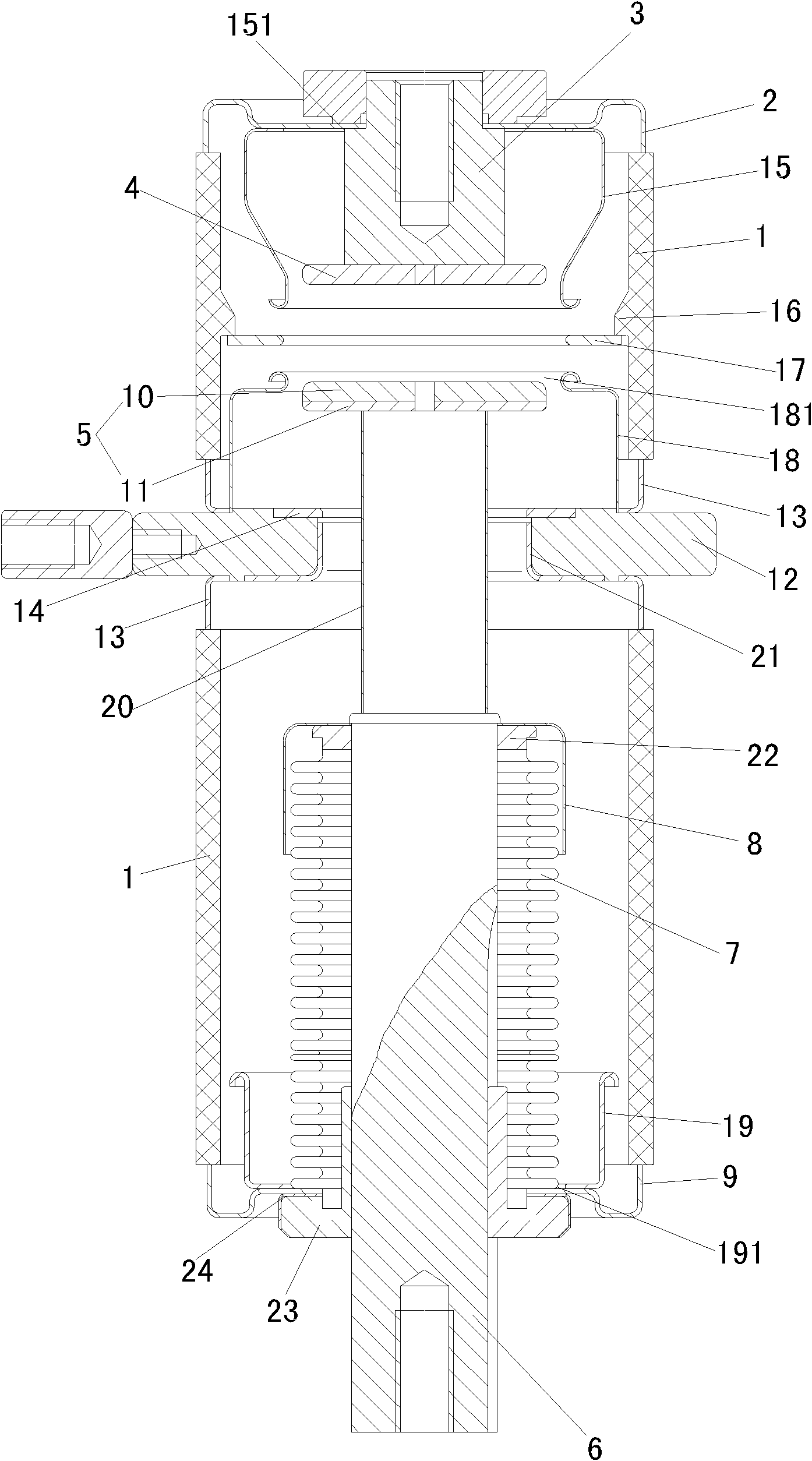 Three-station vacuum arc extinguish chamber for all-solid switch cabinet