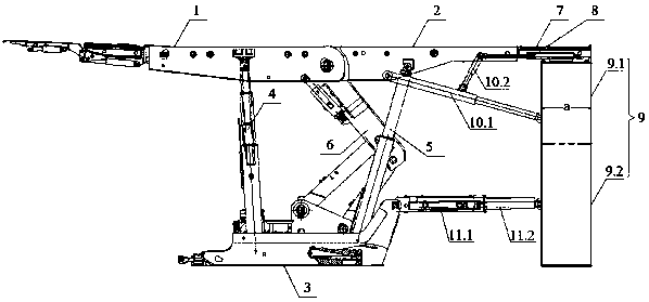 Roof-contacted building block filling hydraulic bracket and use method thereof