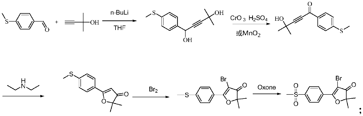 Synthesis method of 5-bromo-2, 2-dimethyl-5-(4-methylsulfonylphenyl) furan-3 (2H)-one