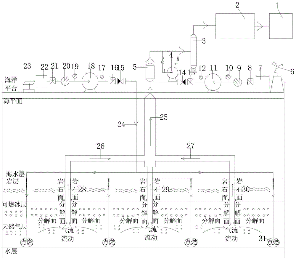 Method and device for exploiting combustible ice in seabed