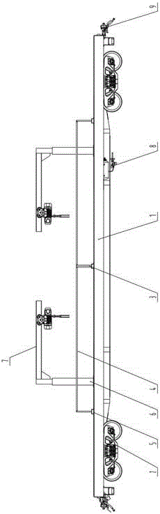 Special transportation flat car for subway steel rails and use method of car