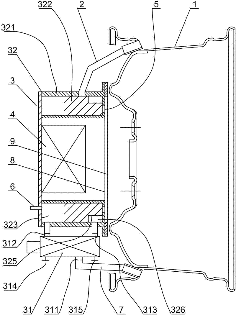 A wheel rim used for the test of automobile tire burst monitoring and control system