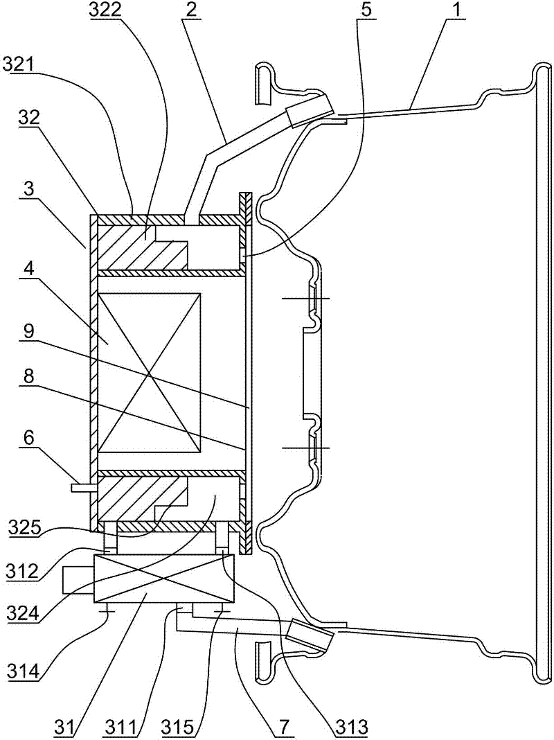 A wheel rim used for the test of automobile tire burst monitoring and control system