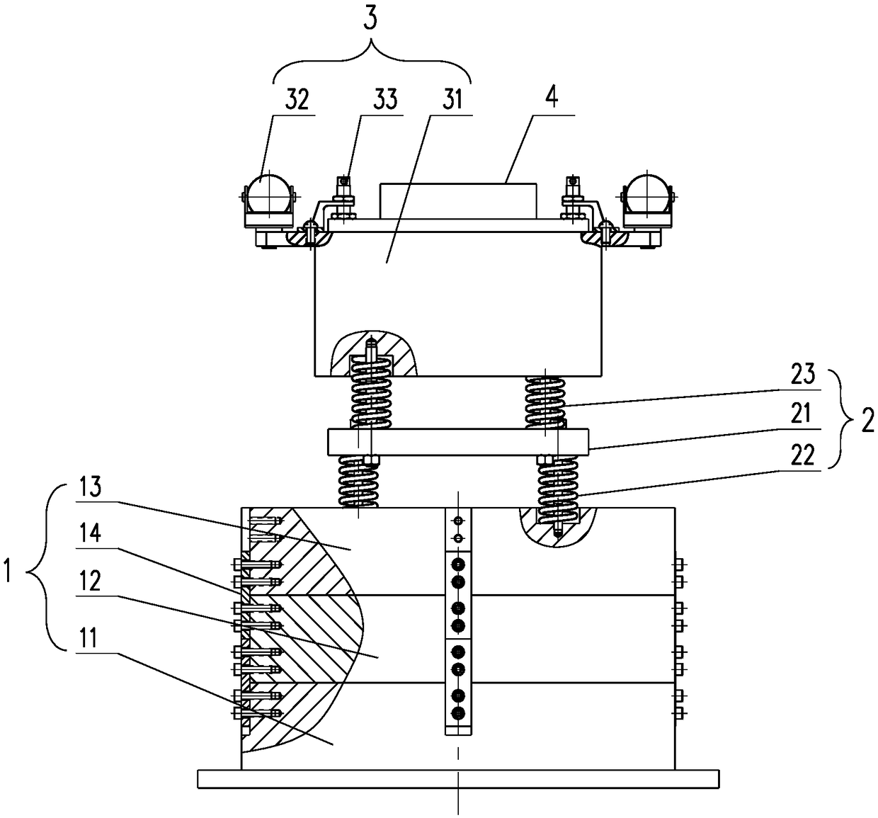 Two-stage spring type tunnel detecting radar tray device