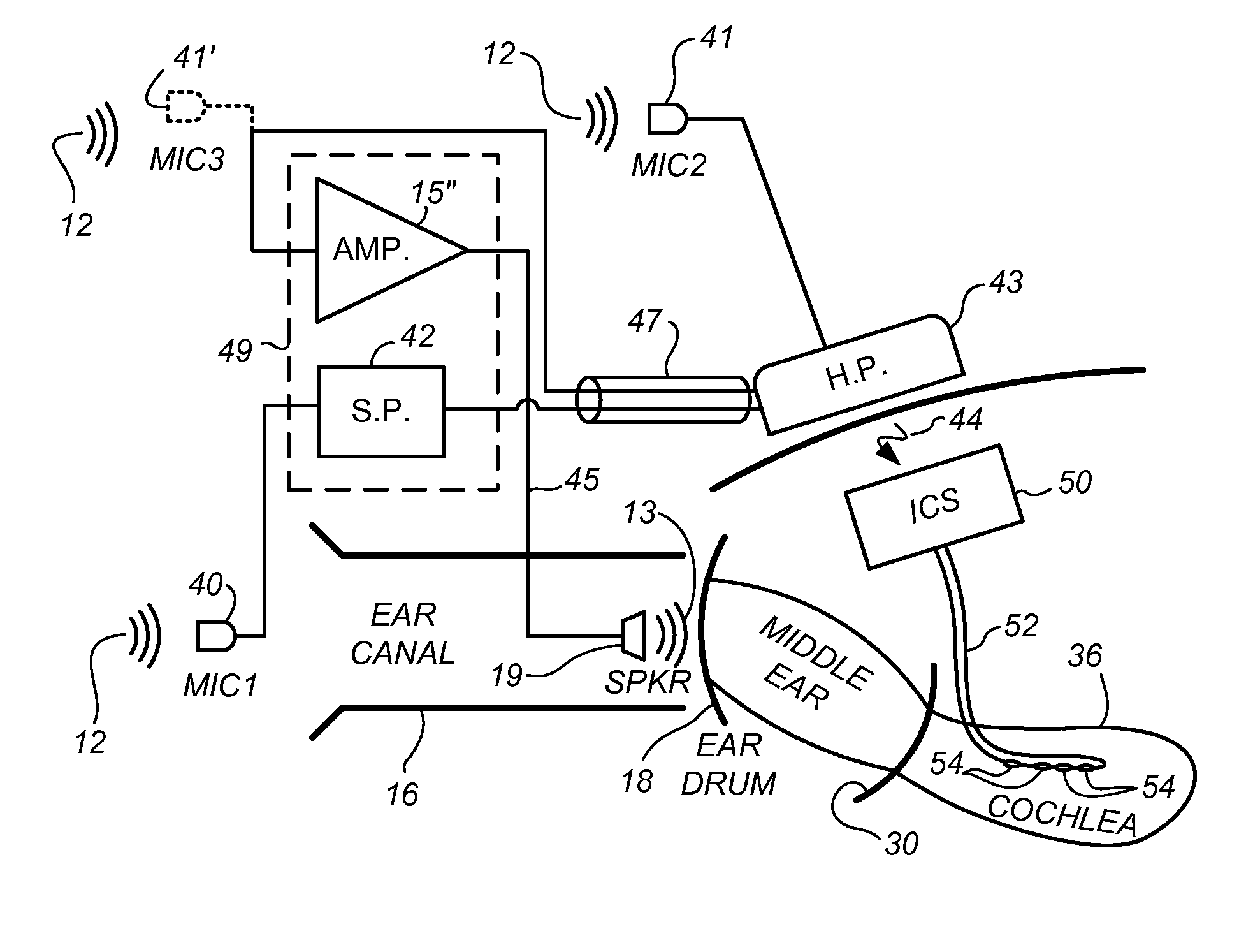 Dual microphone EAS system that prevents feedback