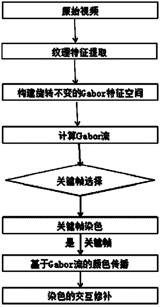 Video dyeing method based on Gabor feature space