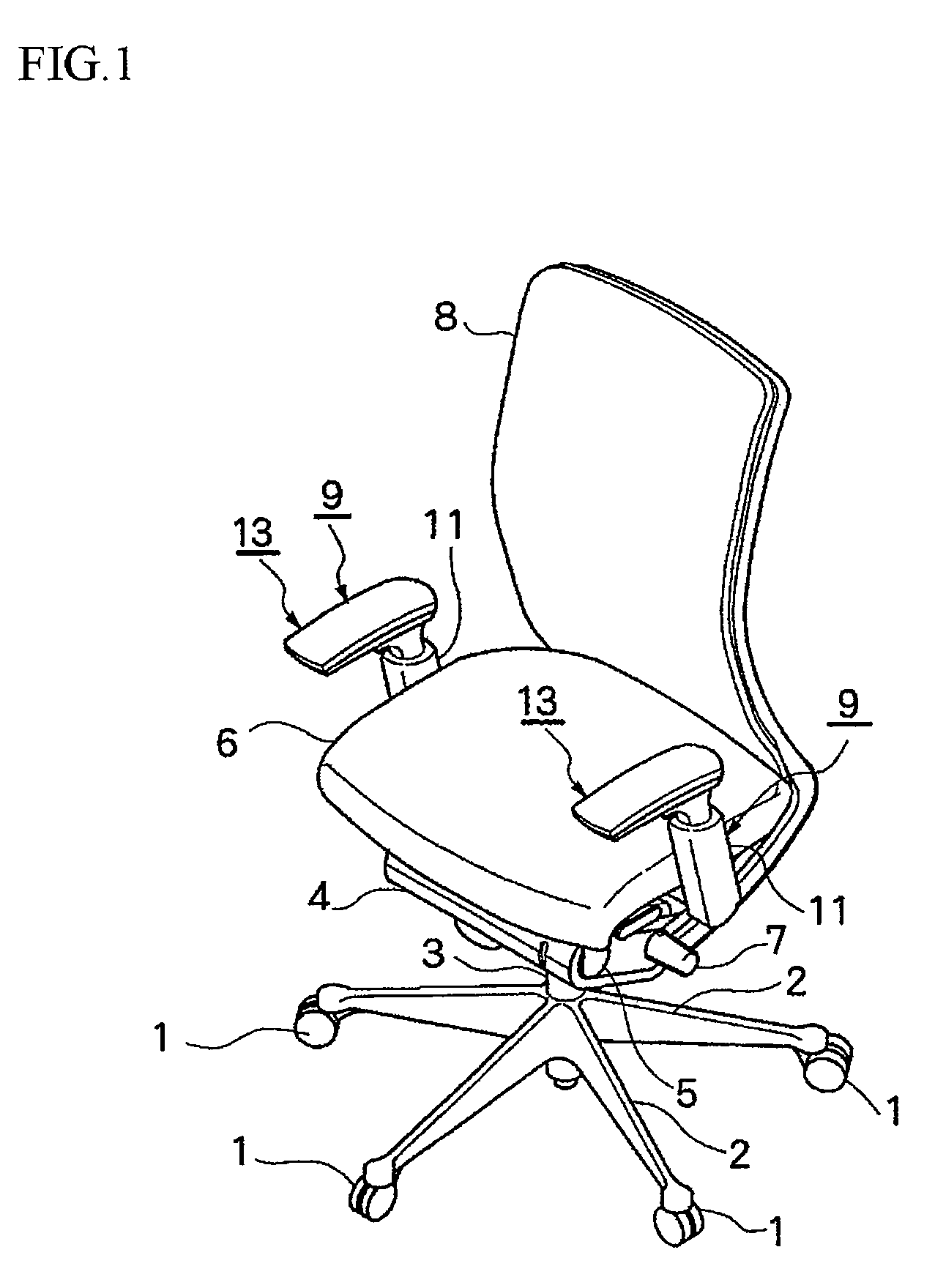 Armrest device in a chair