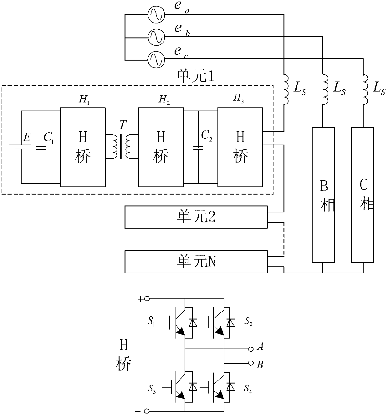 Isolation double-stage chain type current transformer applied to energy storage of high-capacity battery