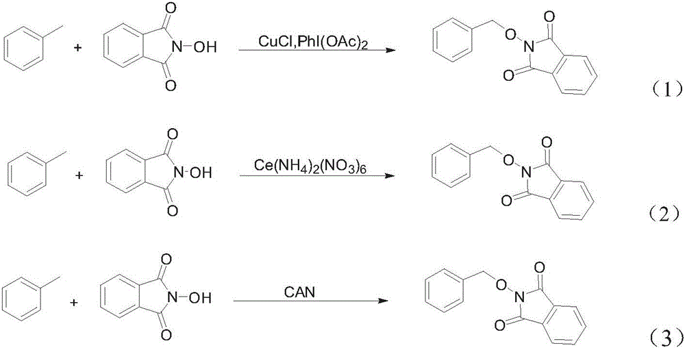 Method for preparing PINO (phthimide-n-oxyl) derivatives through directly coupling NHPI (n-hydroxyphthalimide)and benzyl-containing compounds under non-metal catalysis