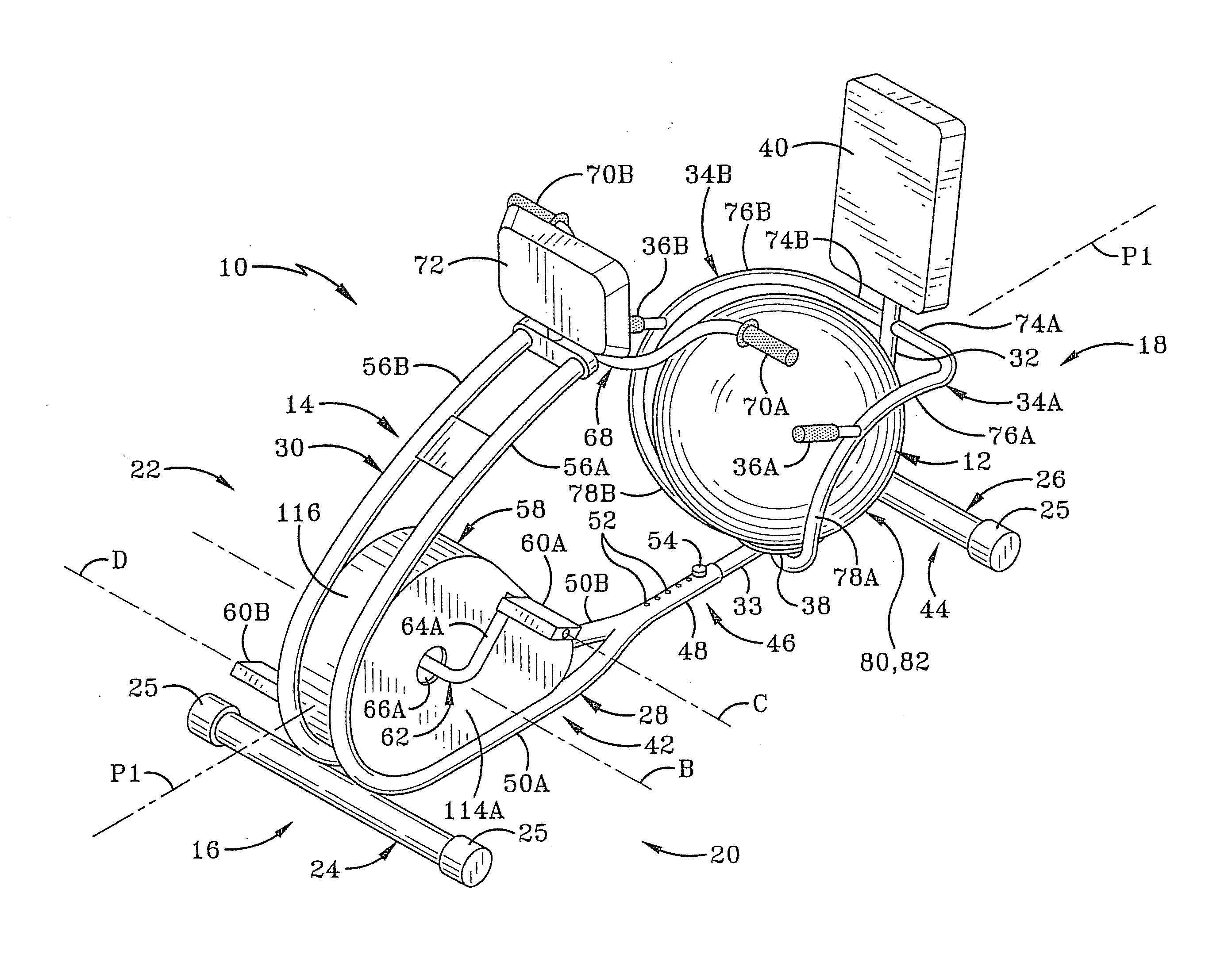 Exercise machine with stationary bicycle and inflatable seat