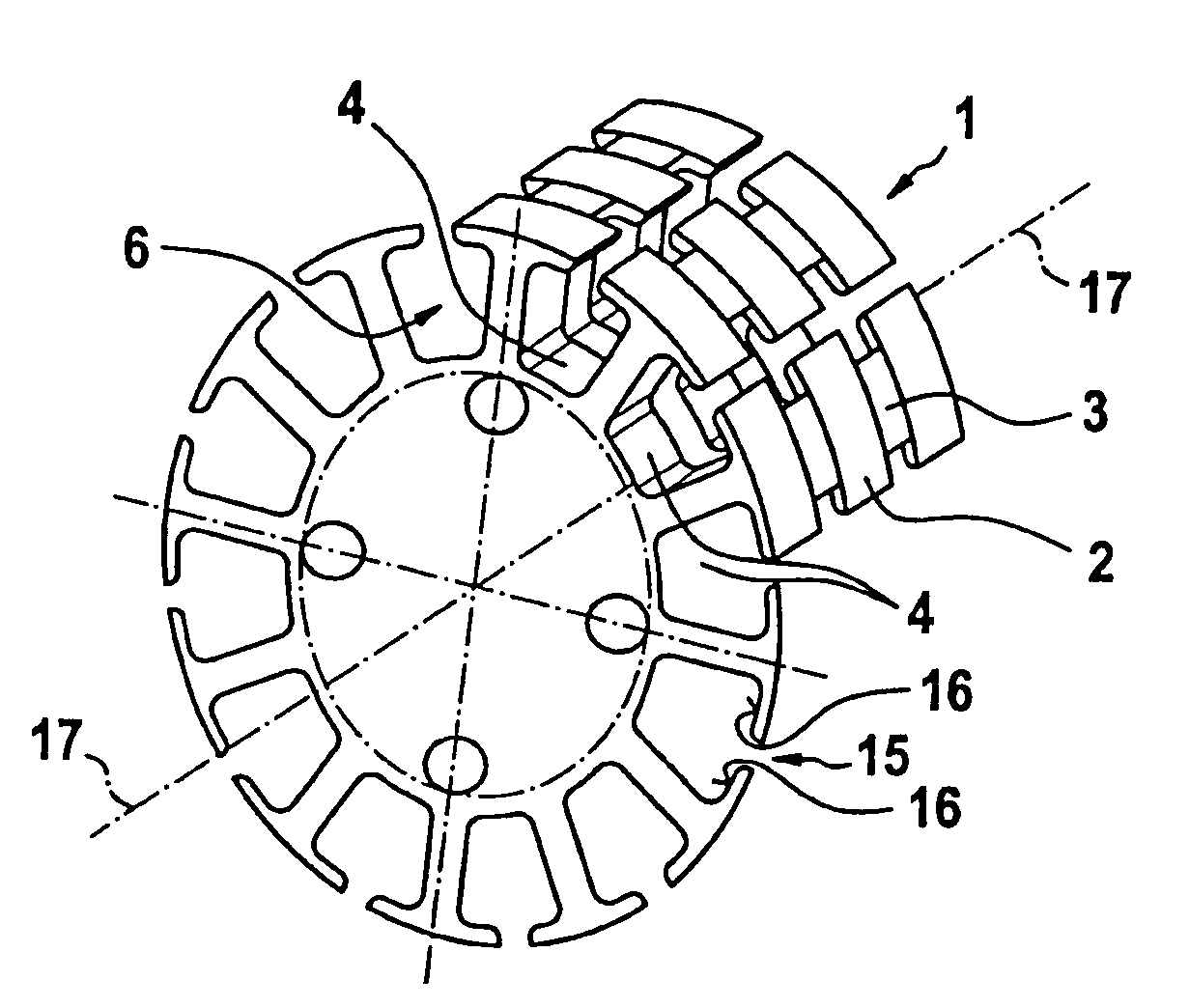 Laminated armature core for an electric motor