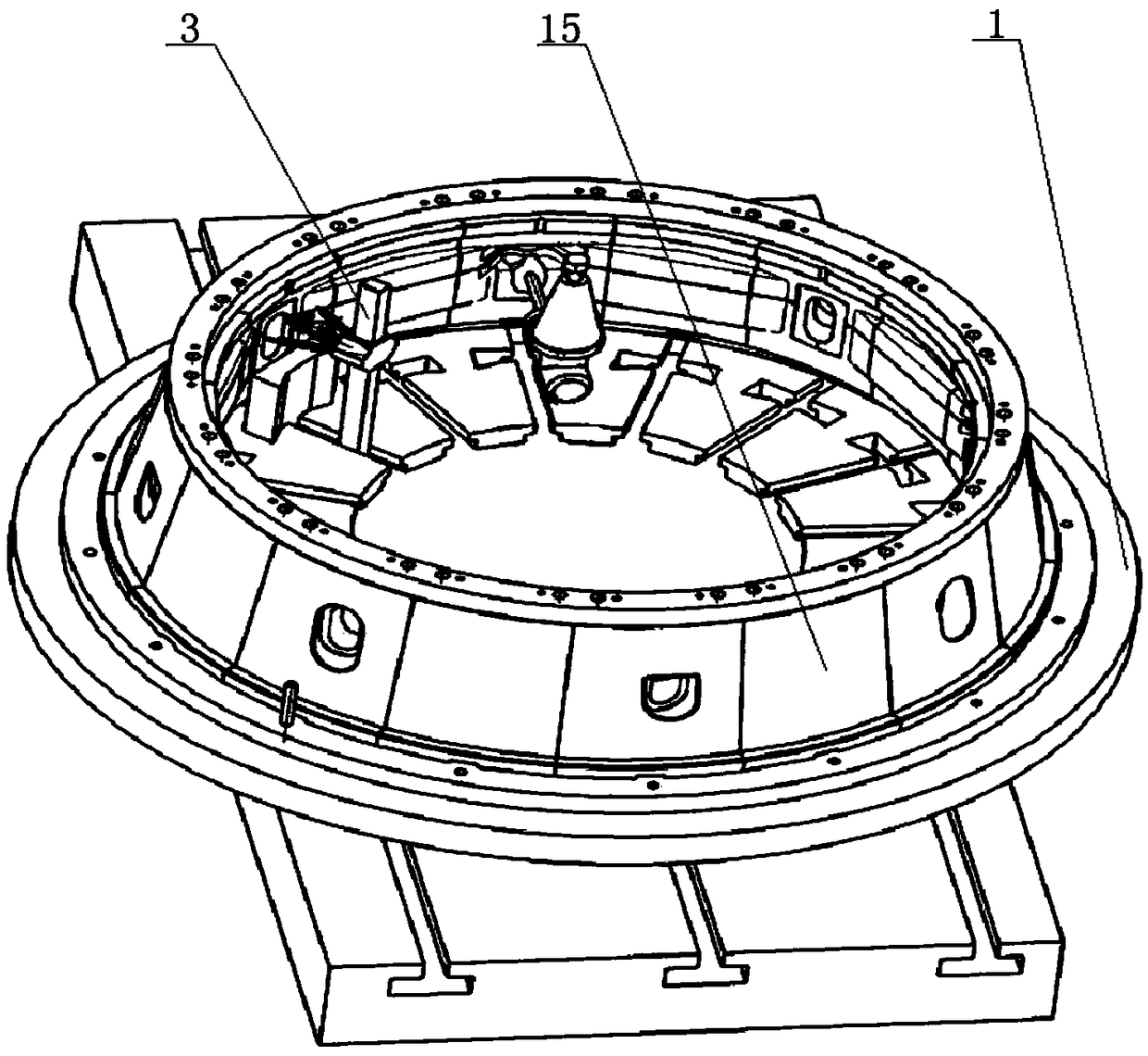 Overall processing and measuring device and method for wax model of intermediate casing