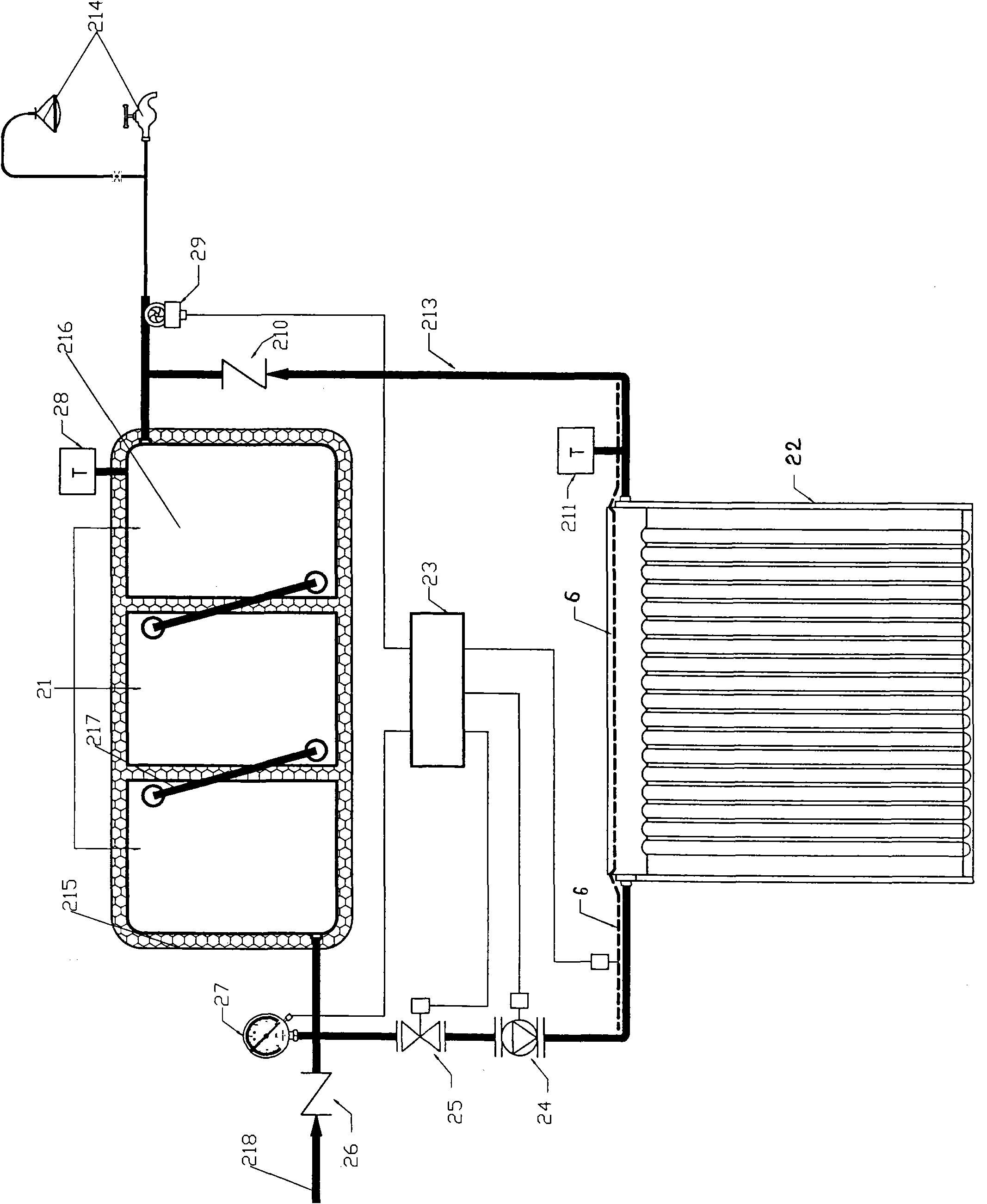 Single-working medium pressure-bearing circulated layered heat-storage split solar water heater with glass heat collecting pipes