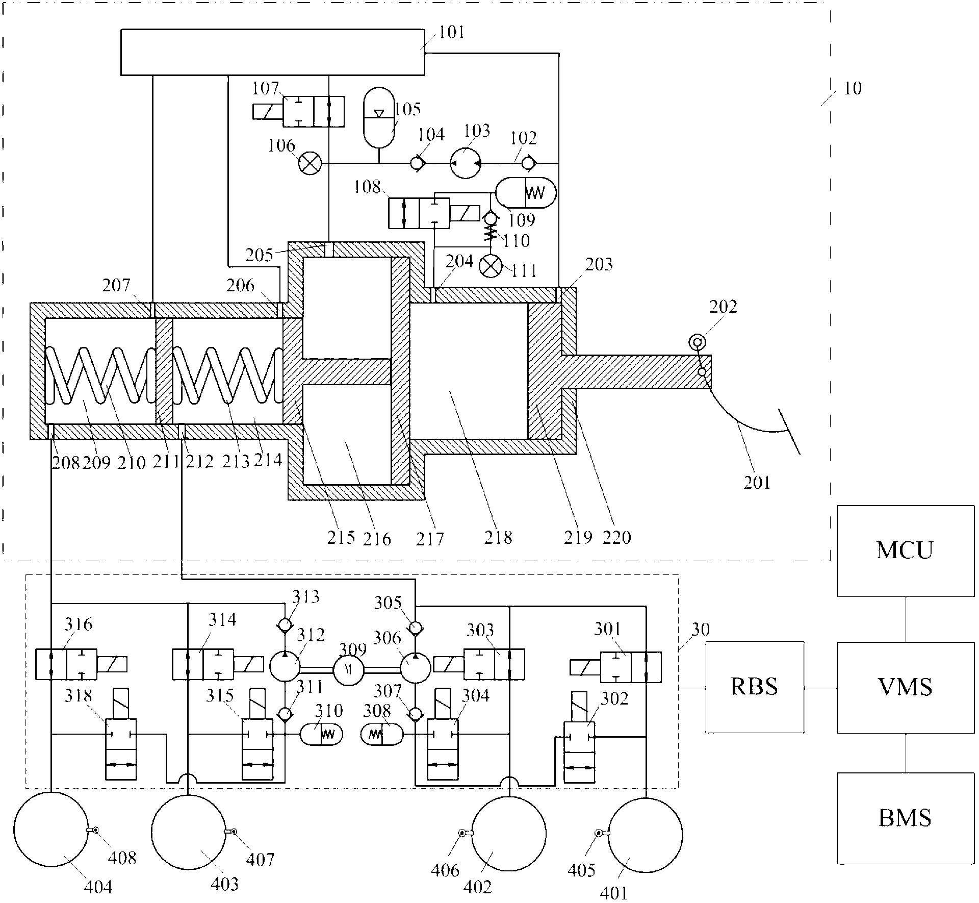 Pedal decoupling type electro-hydraulic composite braking system for integrated pedal displacement measurement