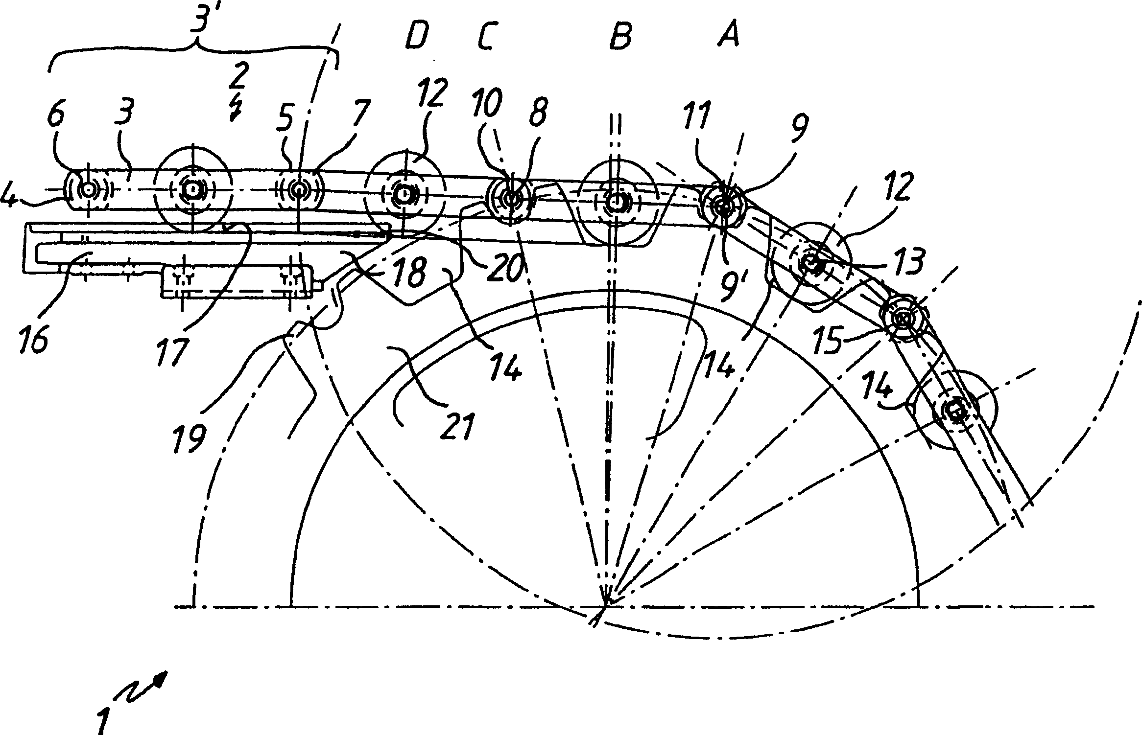 Method for guiding plate link chainsin area of reversing devices of pedestrian conveyor system