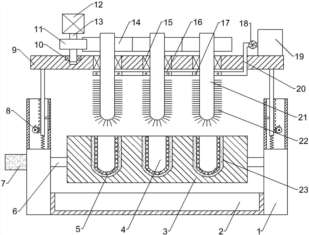 Up-and-down reciprocating type test tube washing device applied to college chemical experiment