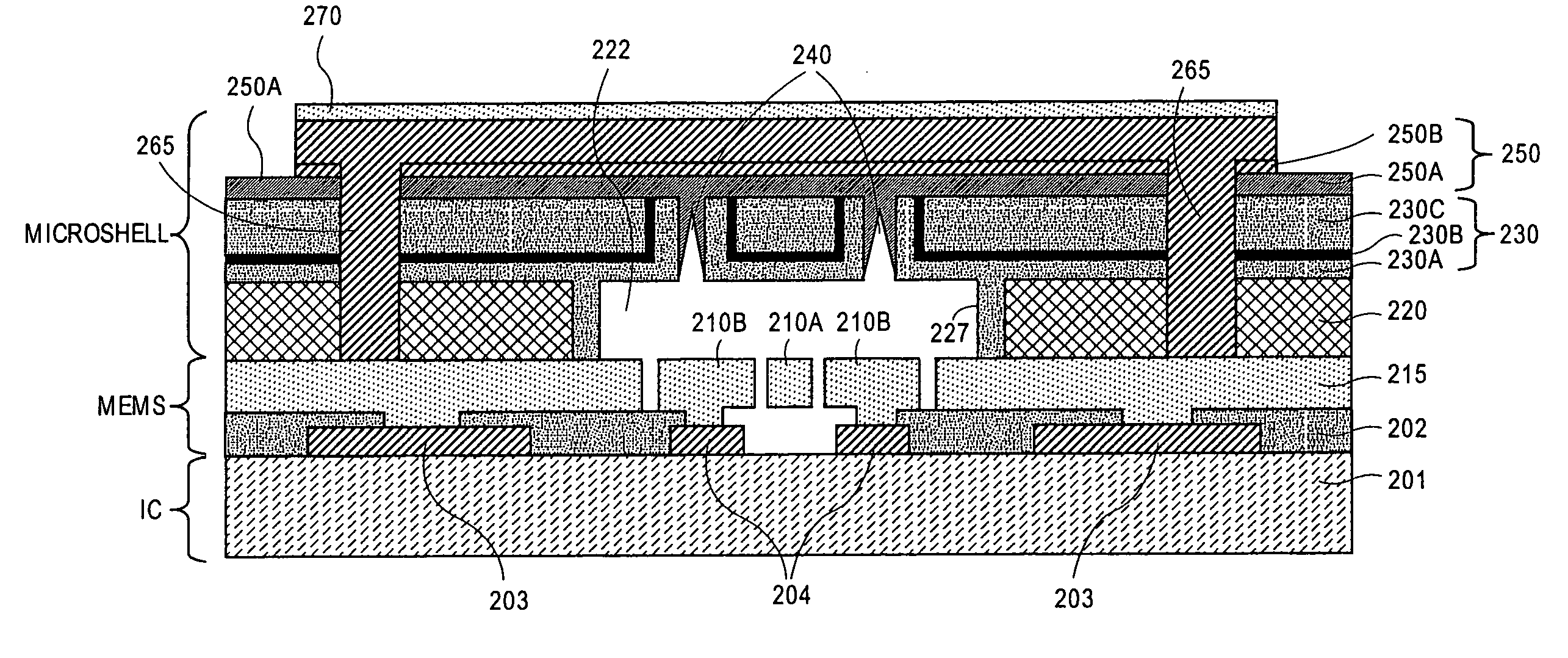 Planar microshells for vacuum encapsulated devices and damascene method of manufacture