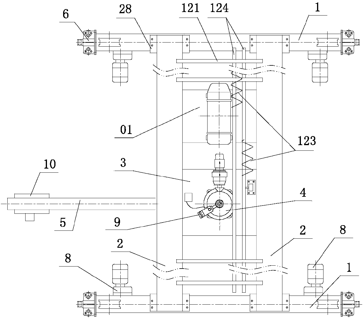 Cantilever crane with lifting trolley, suspension trolley and movable trolley stops