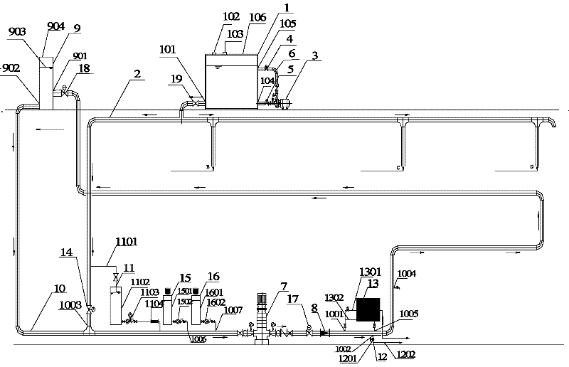 Comprehensive water quality simulation test system for quasi-closed circulation pipe network