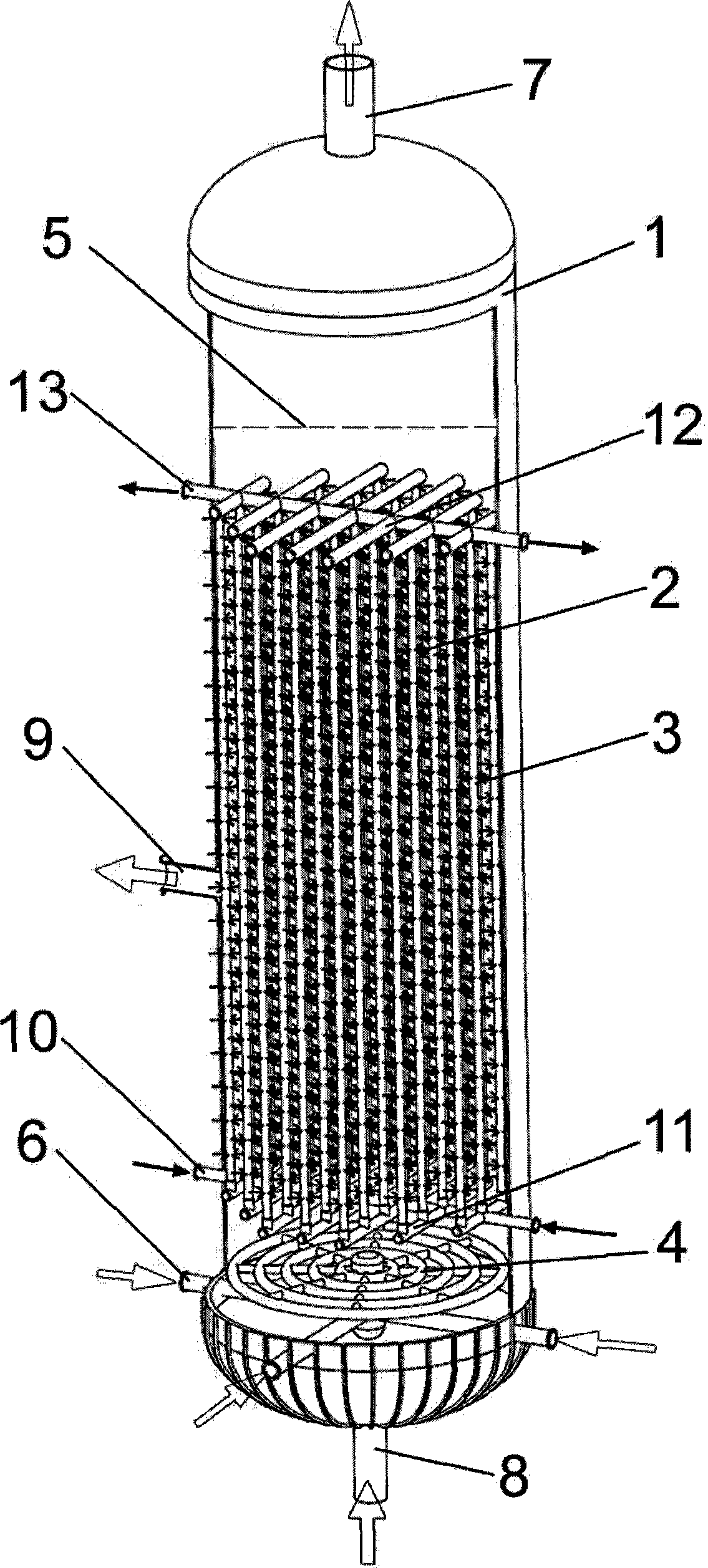 Slurry bubble column reactor with needle type fin column tube bundle