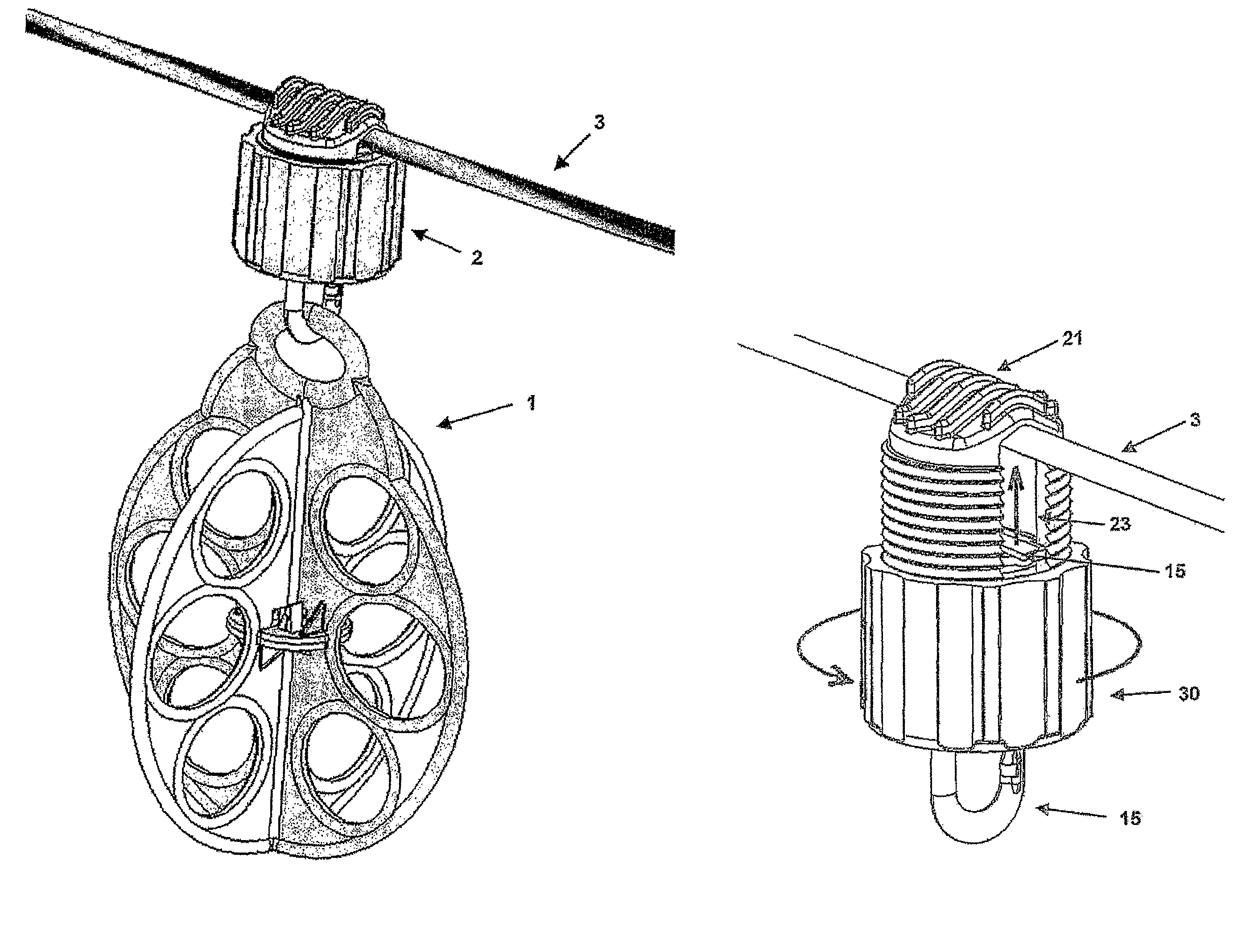 Bird flight diversion device and system for fixing same to overhead wires and cables