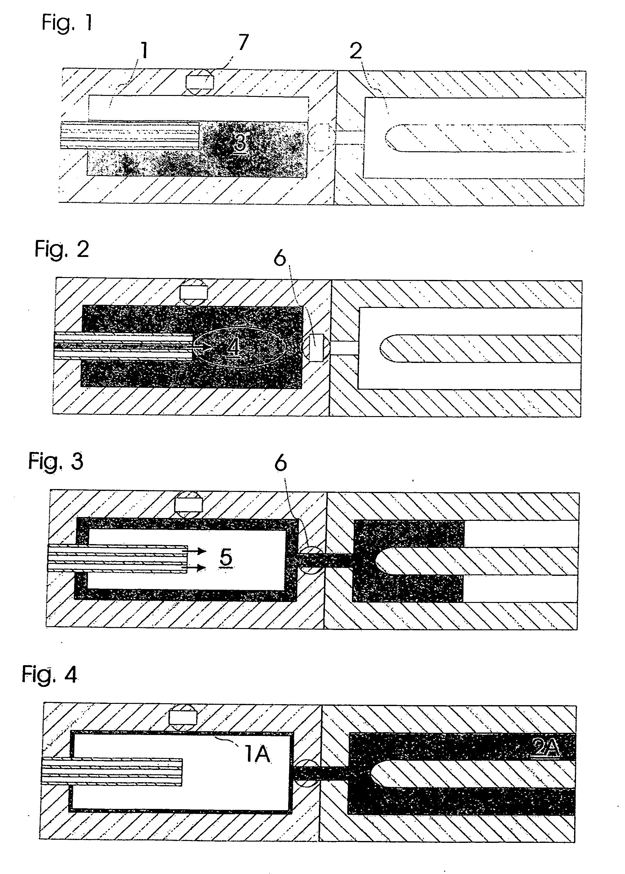 Two-stage injection molding apparatus and method using interior fluid pressure