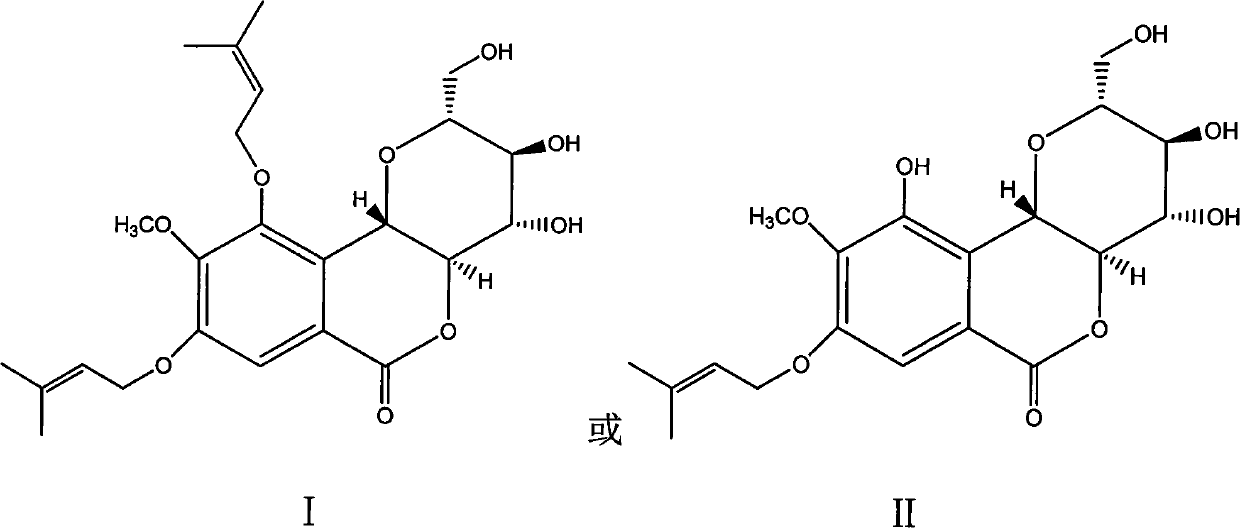 Bergenin isopentene group derivative and preparation method and application thereof