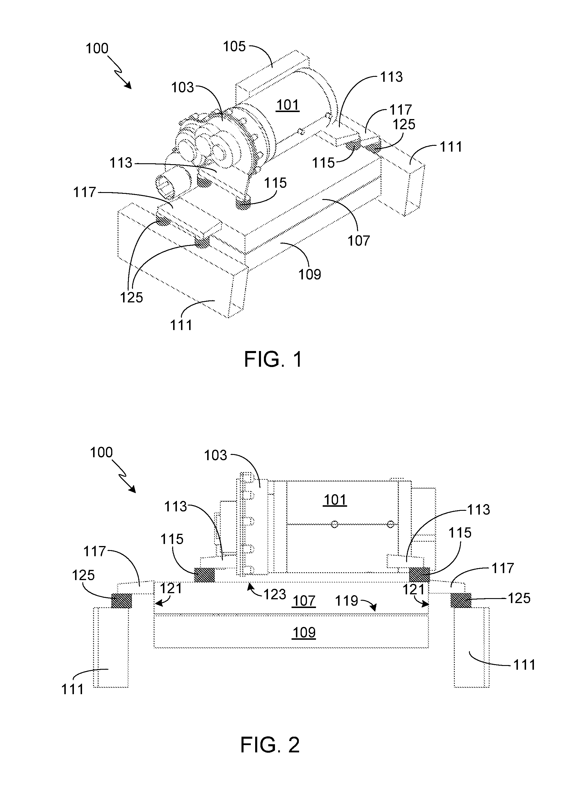 Compliantly mounted motor assembly utilizing dual levels of vibration isolation