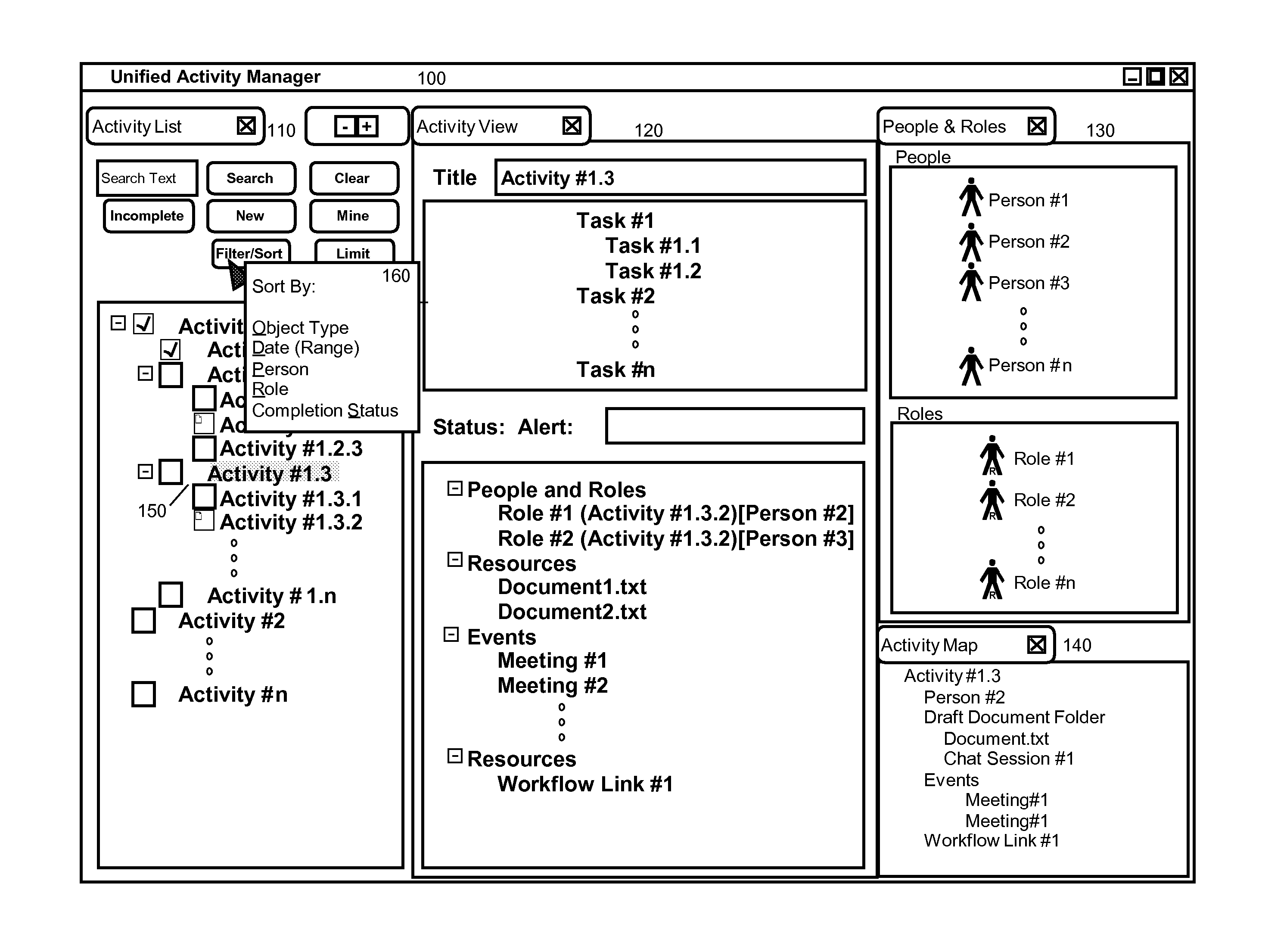 Sorting and filtering activities in an activity-centric collaborative computing environment