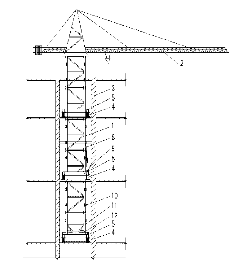 Self-climbing tower crane
