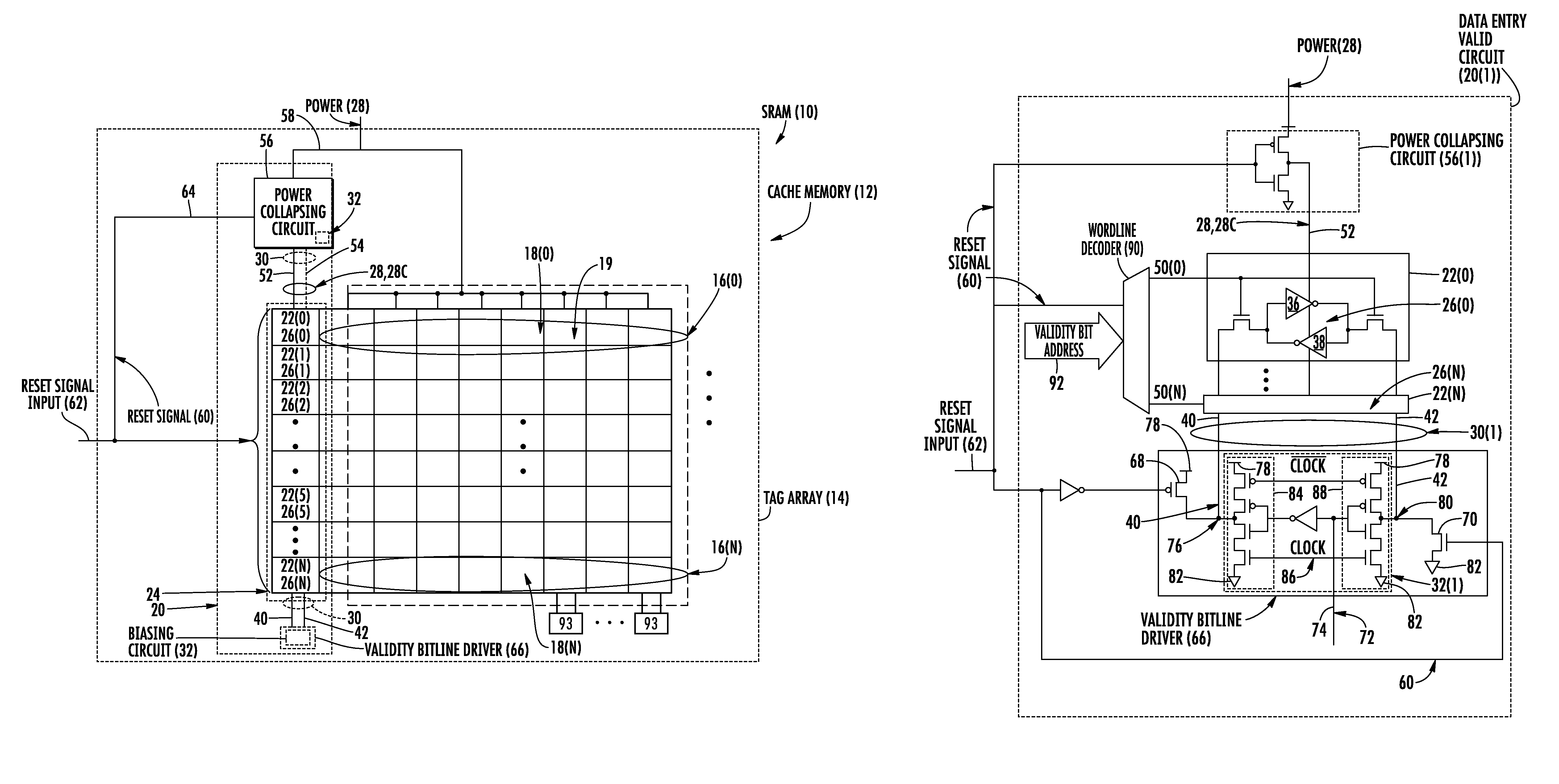 Circuits for voltage or current biasing static random access memory (SRAM) bitcells during SRAM reset operations, and related systems and methods