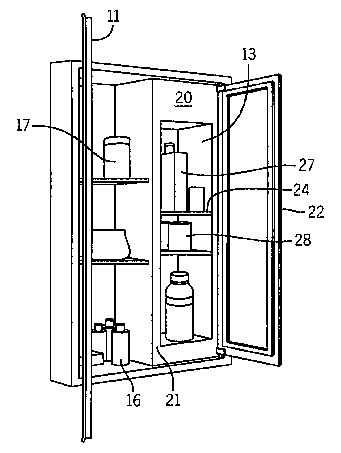 Medicine cabinet with cold storage region