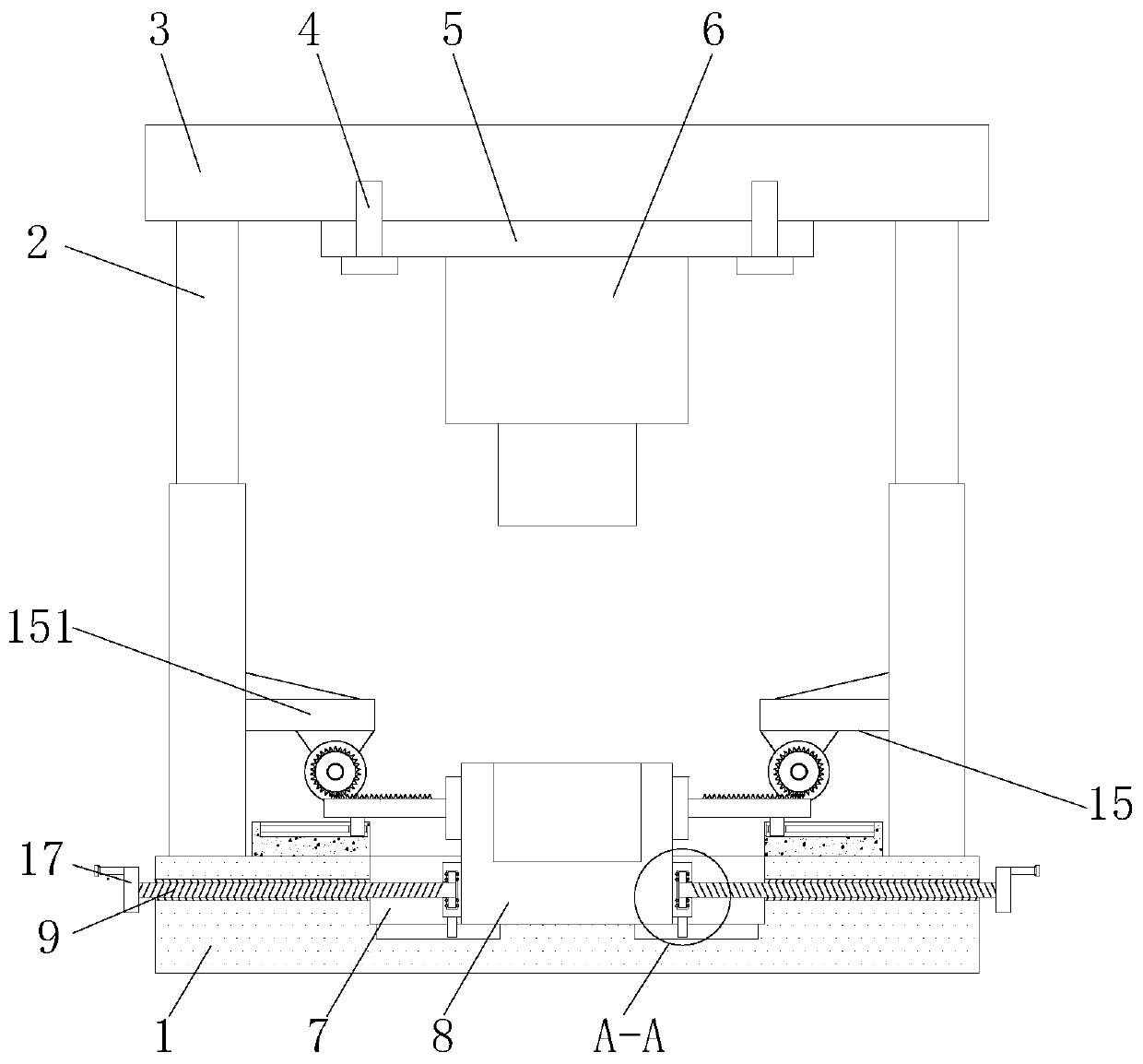 Stamping device suitable for machining automobile parts in different sizes