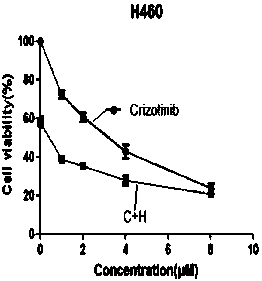 Cancer compound 10-hydroxycamptothecine and crizotinib for treating lung cancer and application