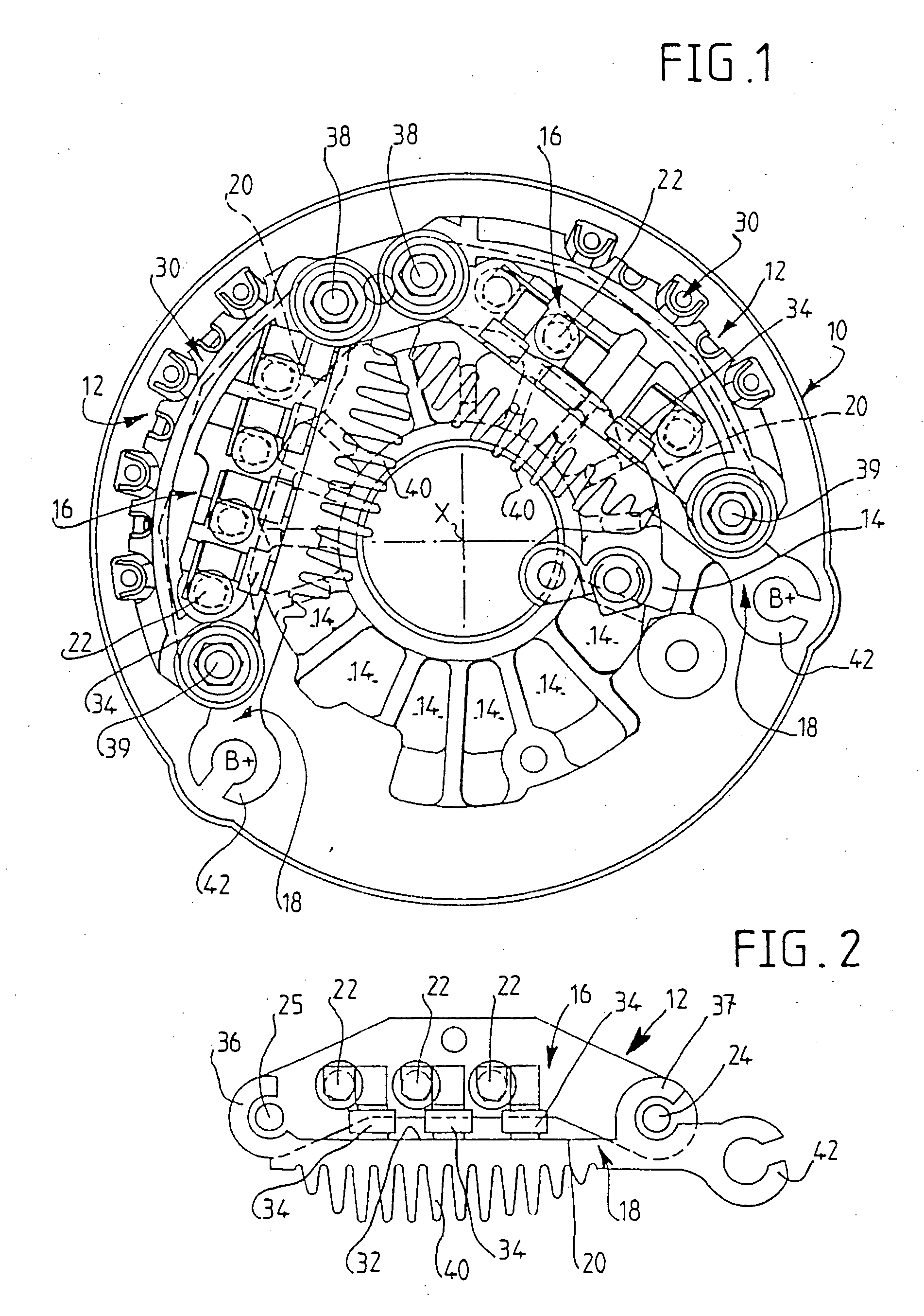 Current rectifier assembly for rotating electrical machines, in particular motor vehicle alternators