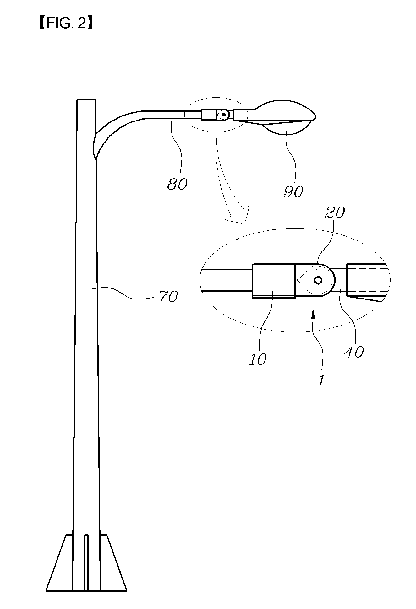 Irradiation angle adjuster for street light