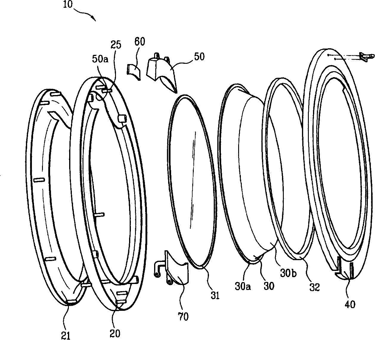 Components for barrel washing machine door