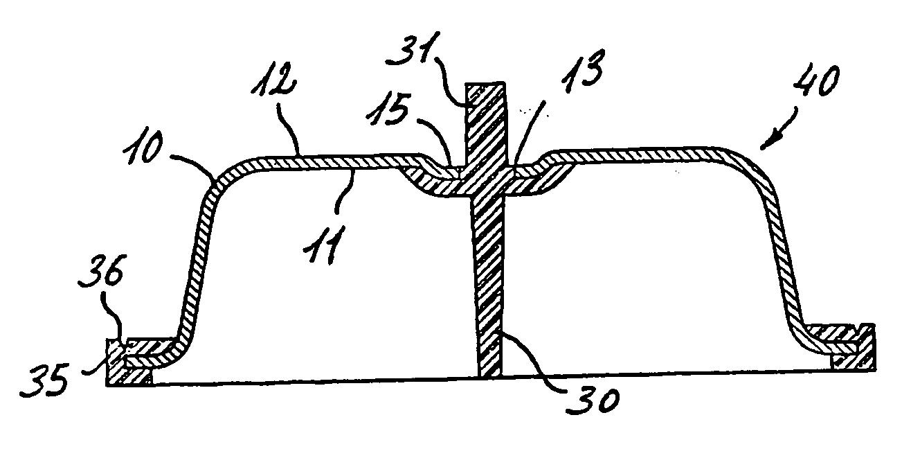 Method for the production of a structural part comprising a rigid material and a plastic material, and structural composite part thus obtained