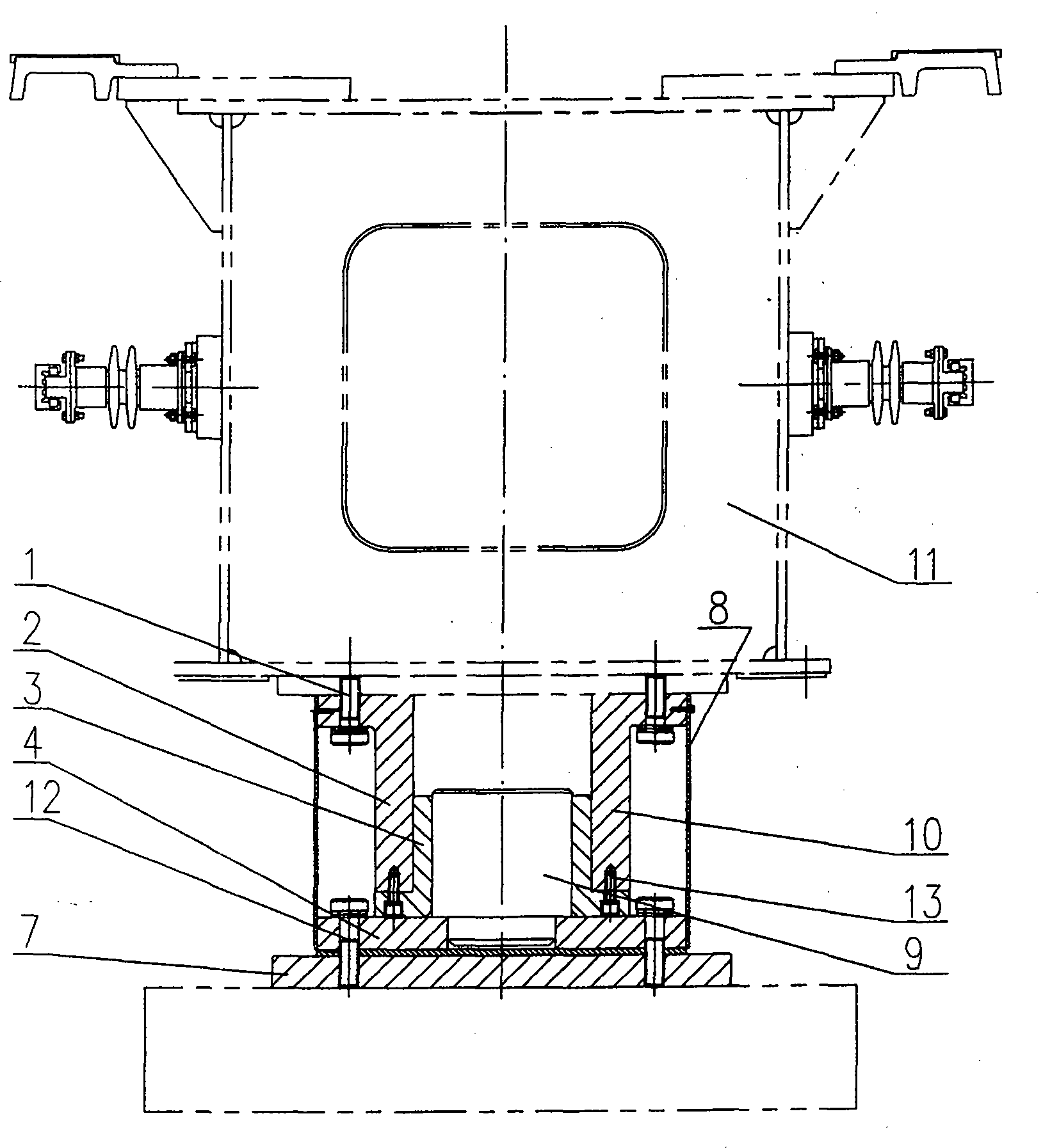 Intermediate hinged shaft device for medium-low speed maglev turnout junction girder