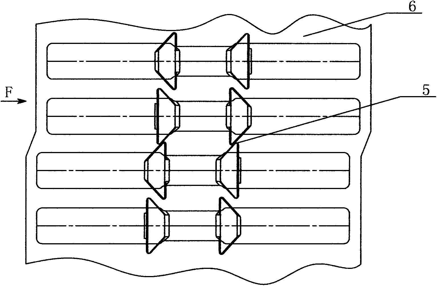 Rubber belt track iron tooth with trapezoidal guide rail surfaces