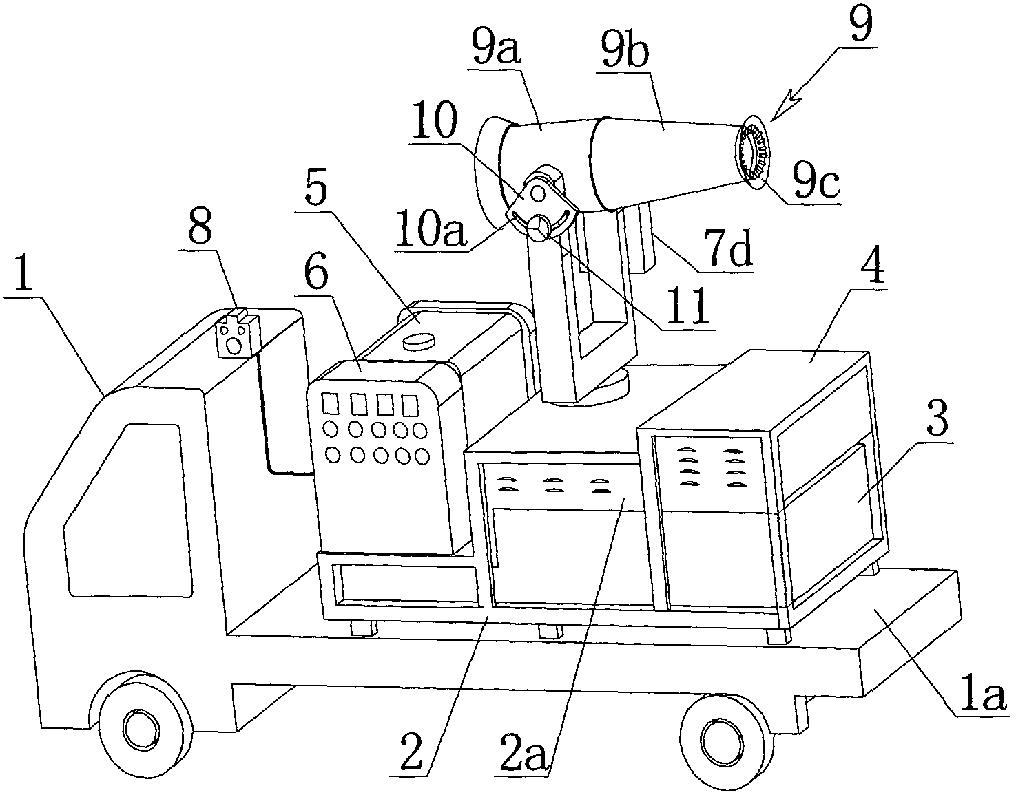 Movable water spray dust fall engine for controlling over-standard air quality of particulate matter 2.5 (PM 2.5)