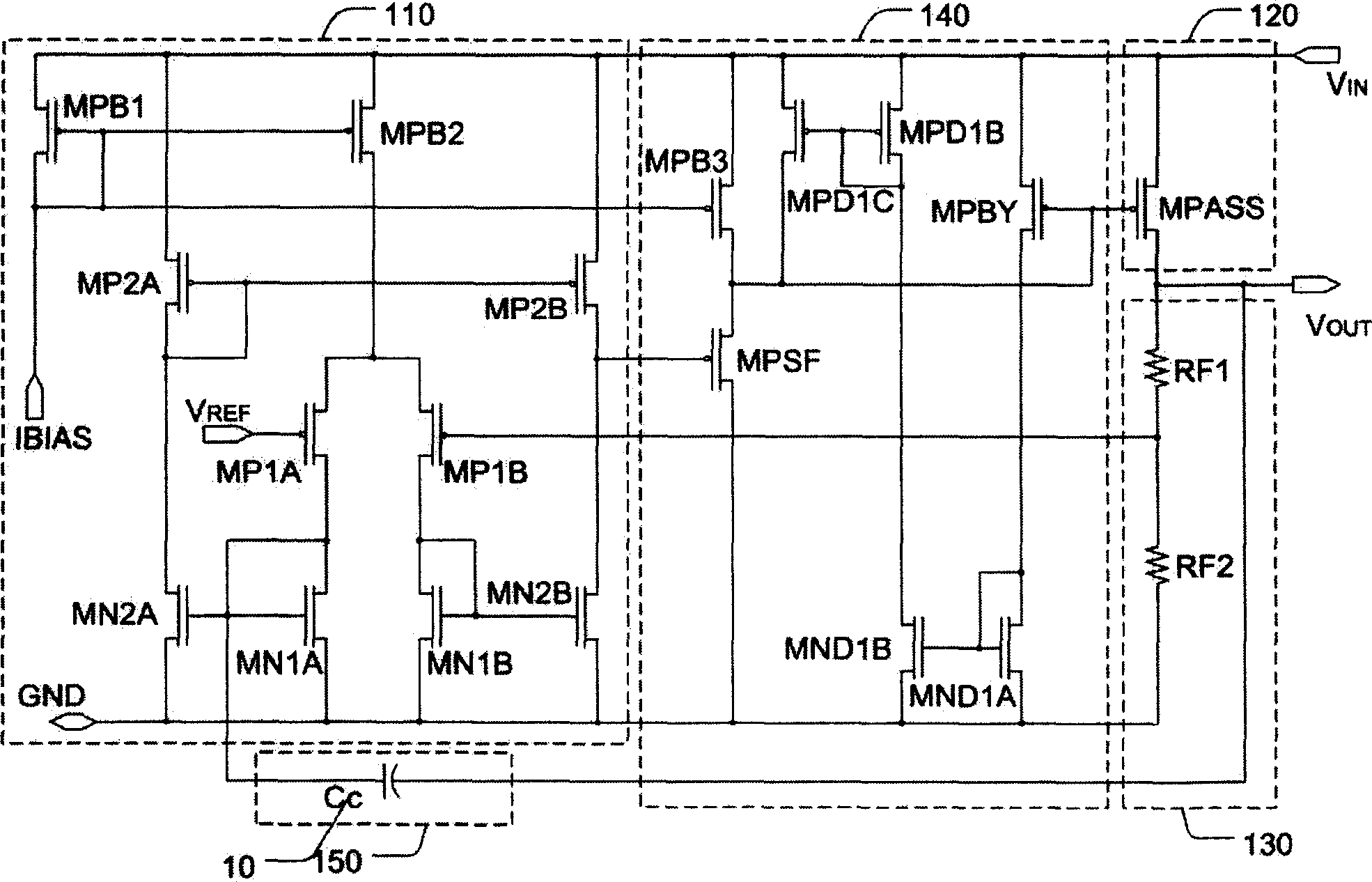 Device and method for increasing low voltage drop voltage-stabilizer compensation