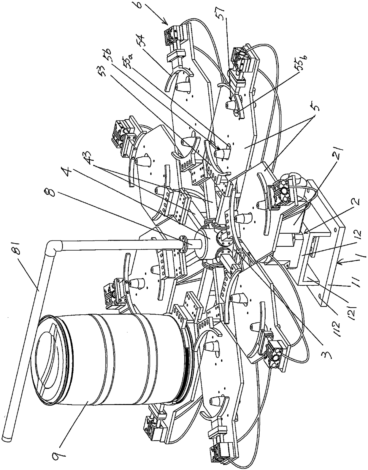 Cooling device for blow-molded plastic barrel of blow-molding machine