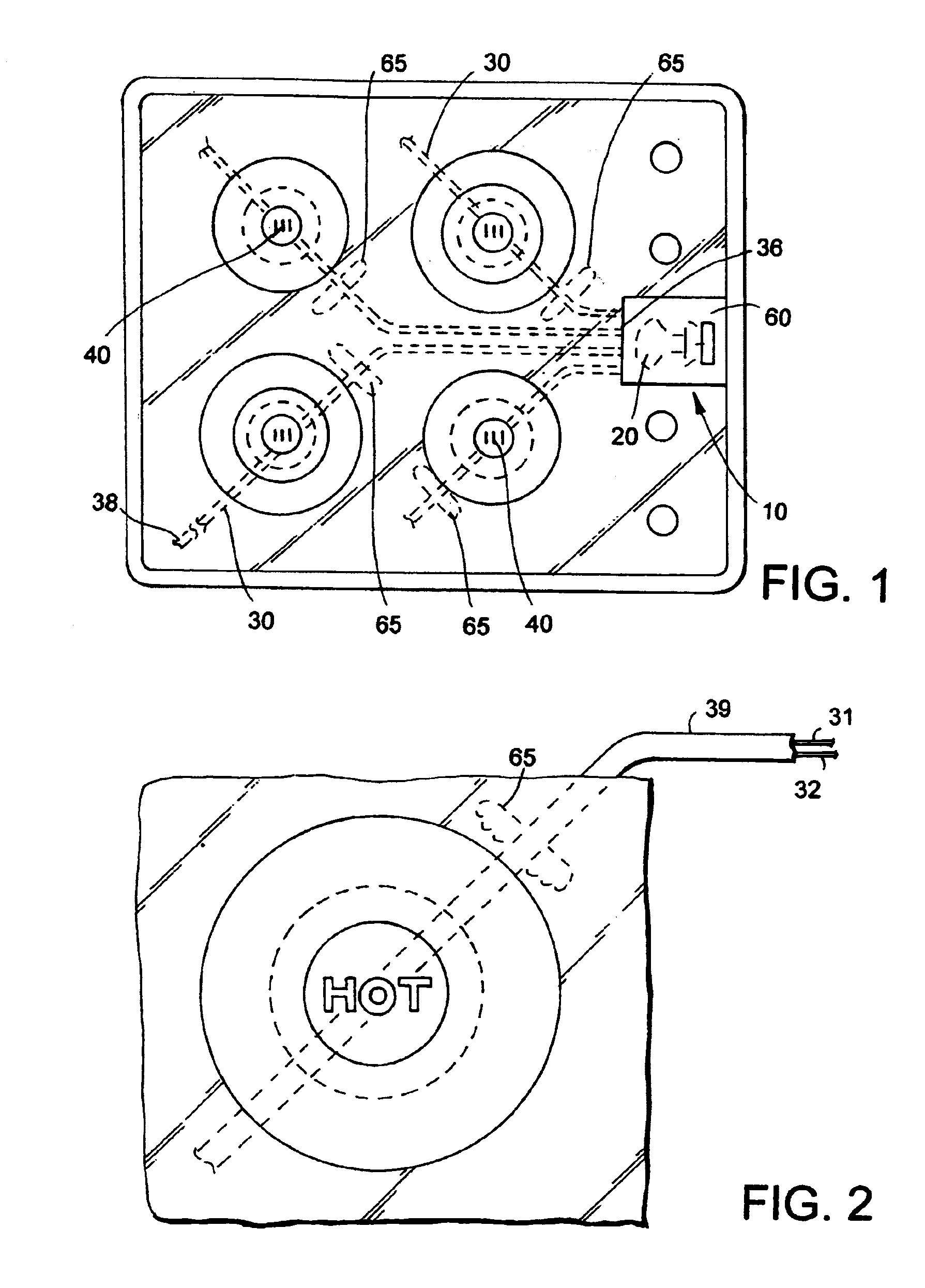 Excessive temperature warning device using warning symbol outside fiber optic cable or light guide