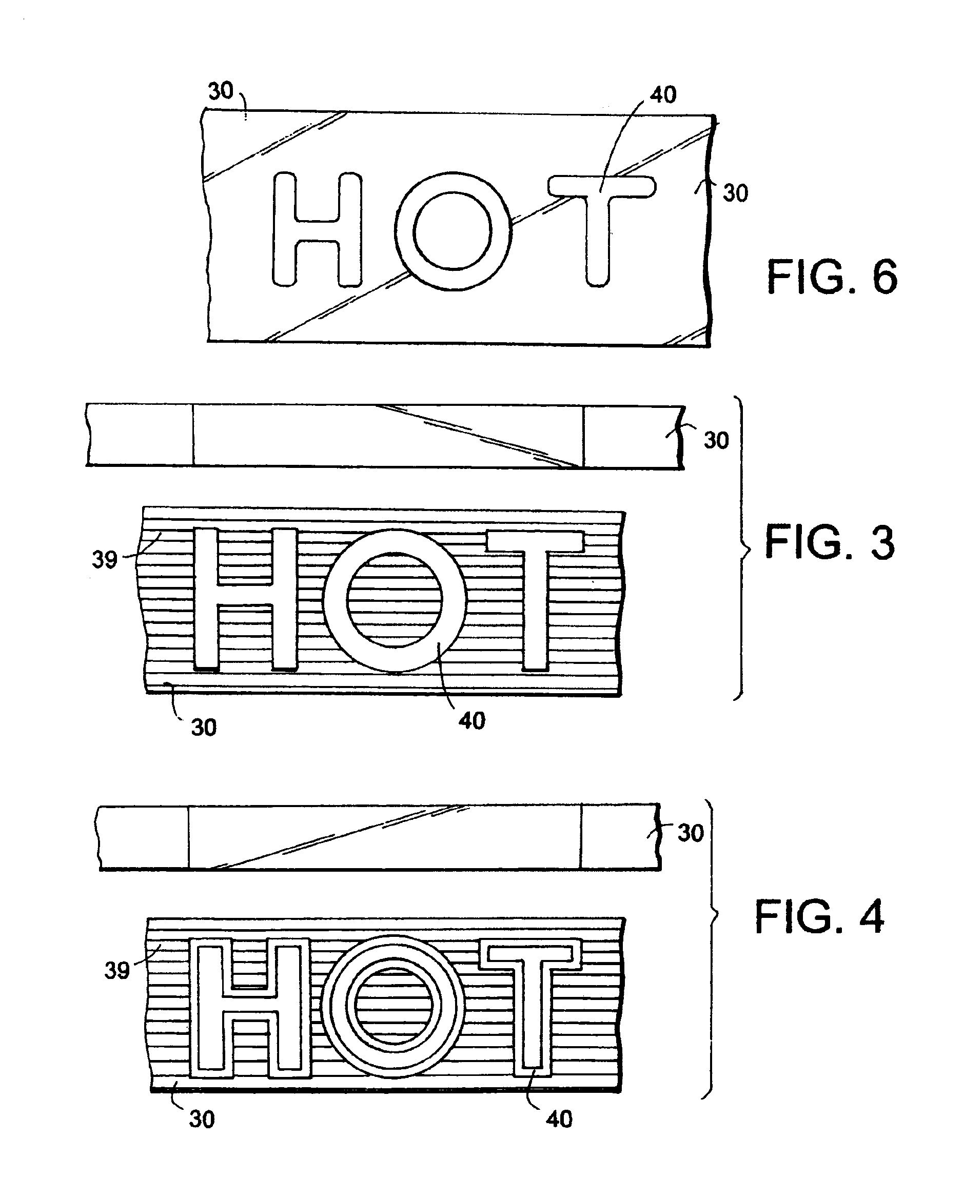 Excessive temperature warning device using warning symbol outside fiber optic cable or light guide