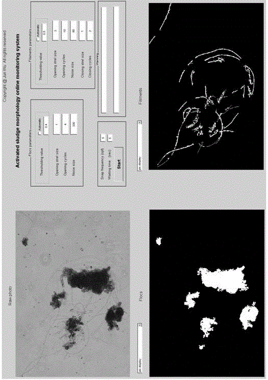 Activated sludge on-line computer image analysis early warning system and method